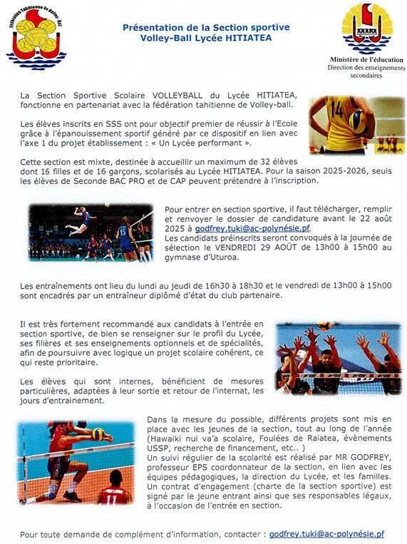 Nouvelle section sportive Volley Ball