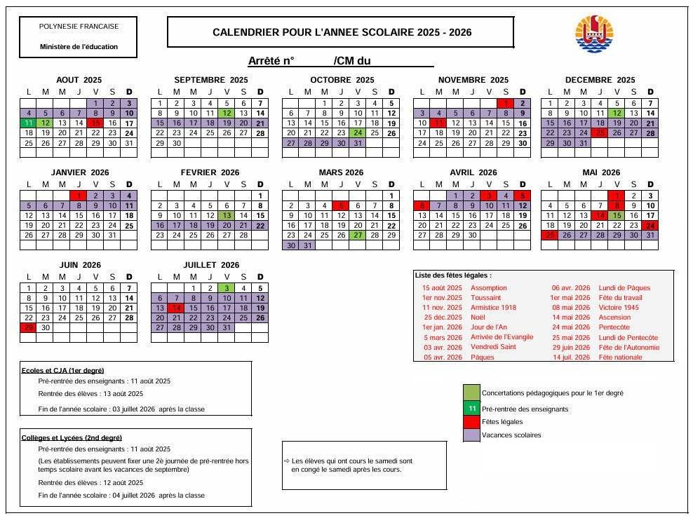 Calendrier scolaire 2025 2026