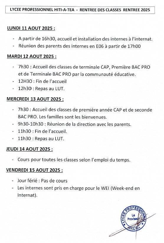 RENTREE DES CLASSES 2025
