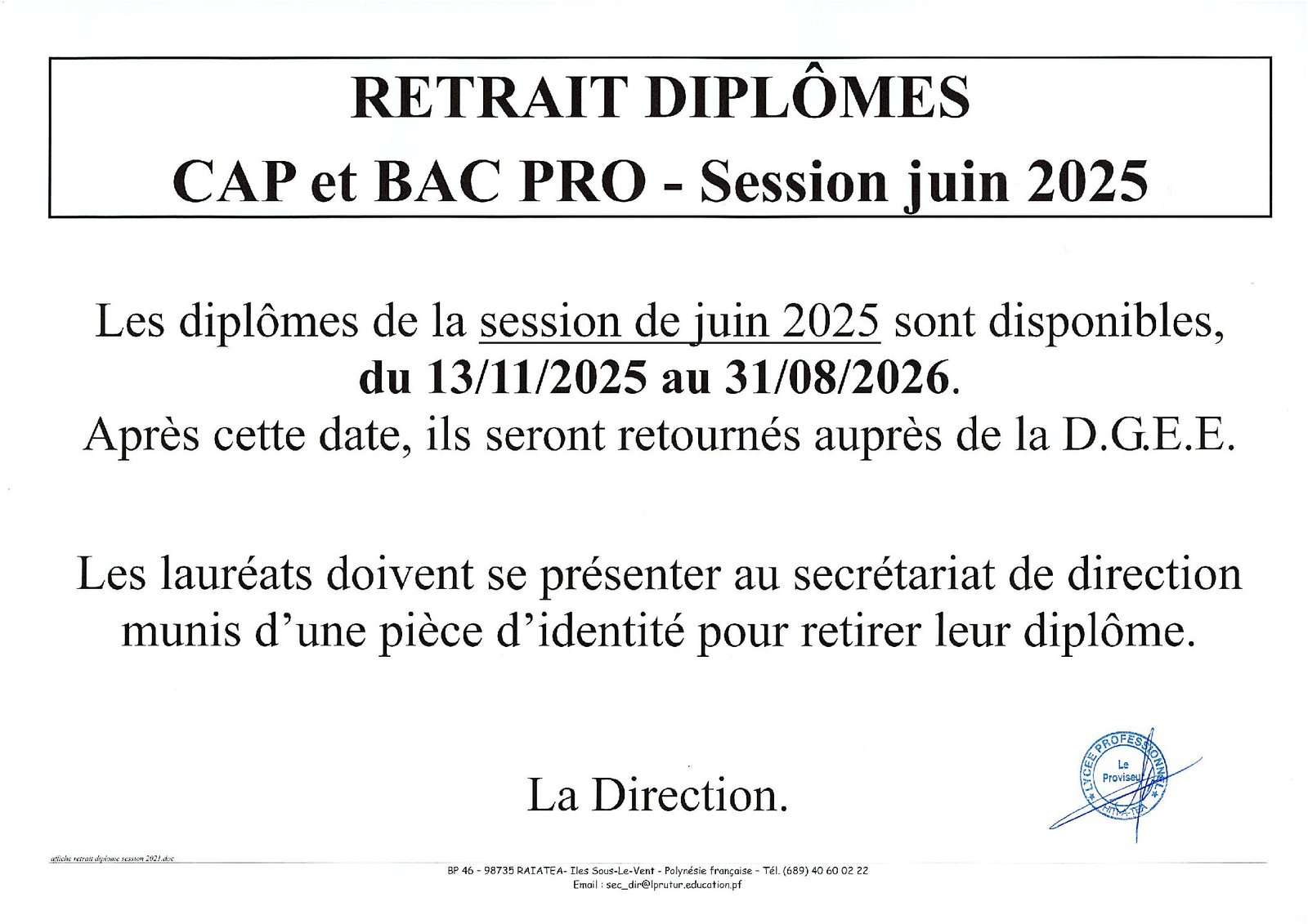 Remise des diplômes CAP et BAC PRO 2025