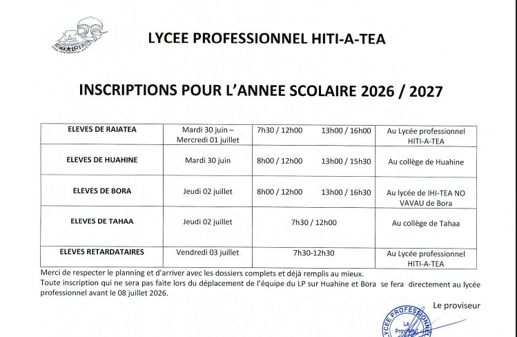 INSCRIPTION RENTREE 2026